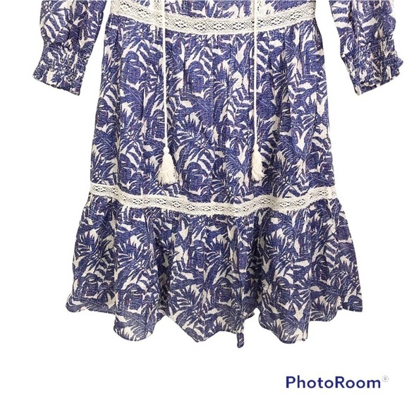 The Korner blue printed palm print and white lace dress nwot size S - Picture 6 of 9